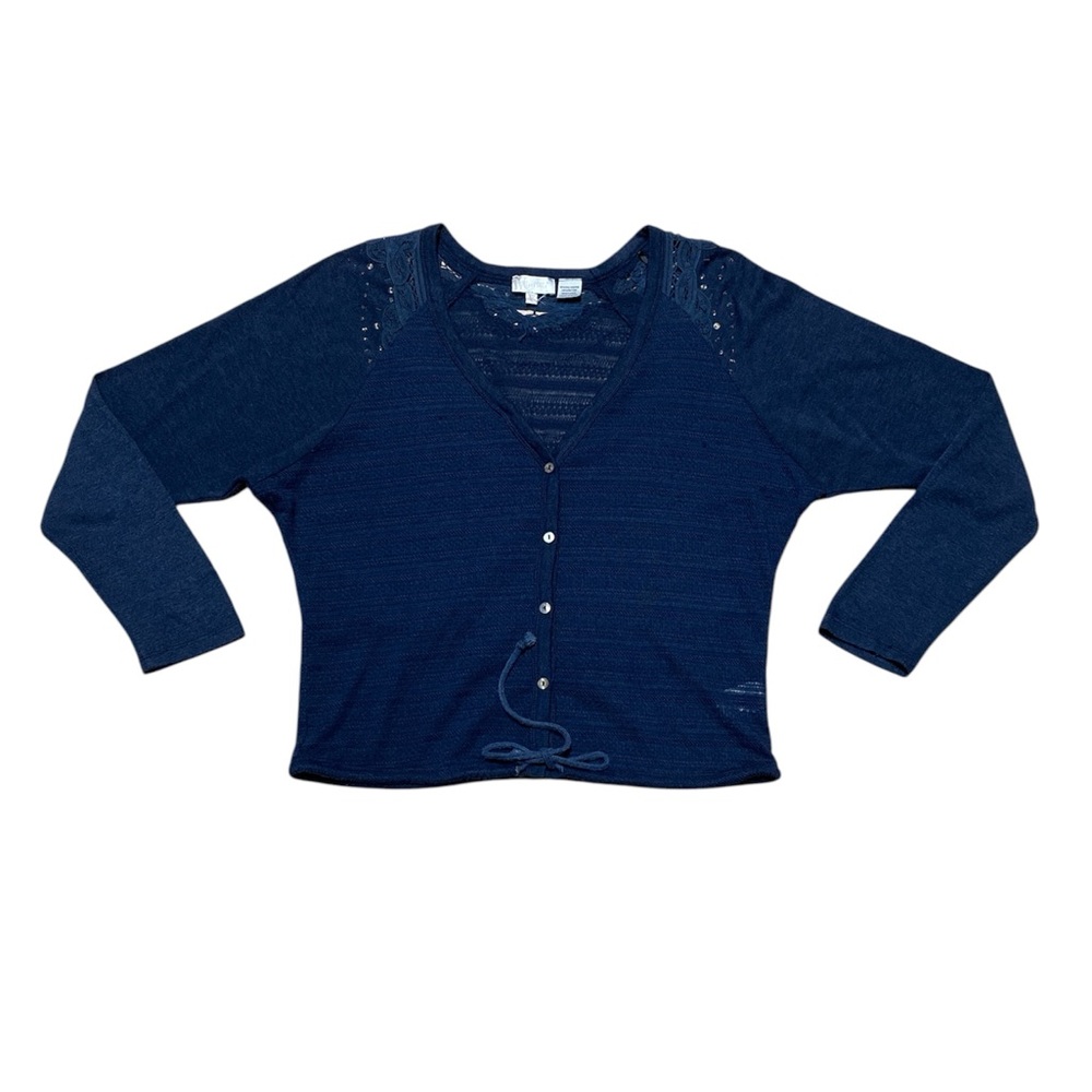 Miss Me Long Sleeve Blouse Women’s M Navy Blue Beaded Casual Shirt Button Up Top